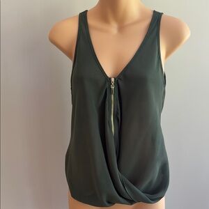 Bebe Dark Green Zip-Front Blouse